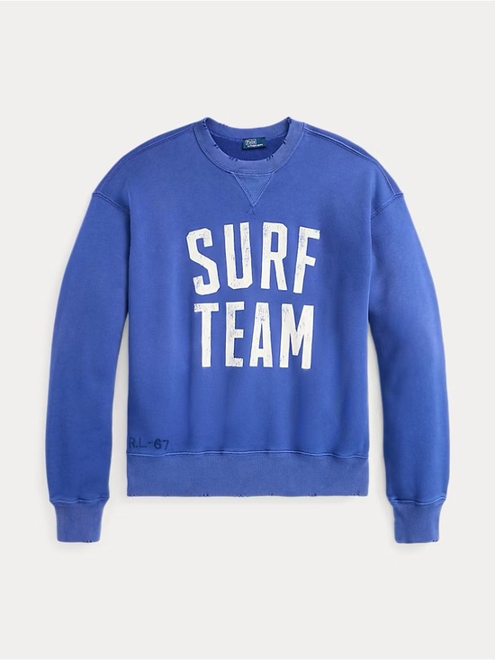 Polo Ralph Lauren Blue "Surf Team" Crewneck Sweater Distressed Medium - Picture 2 of 9